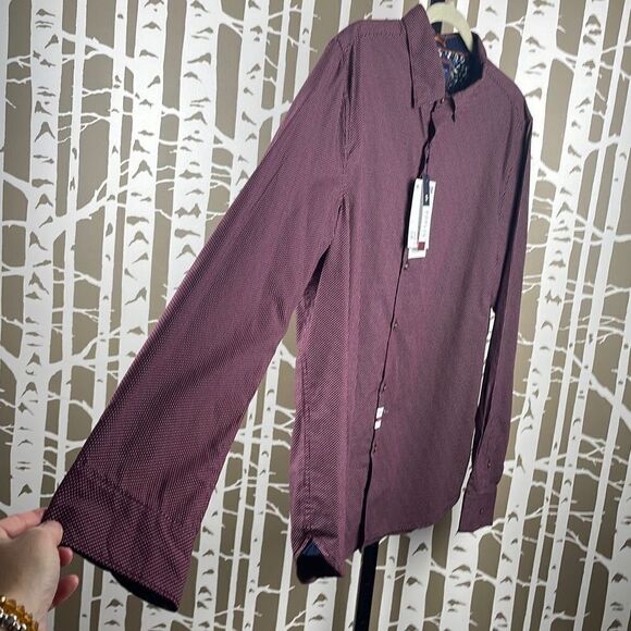 Cactus Man Ricky Singh Plum Navy Polka Dot Poplin Floral Cuff Shirt XL/44 - Picture 7 of 7